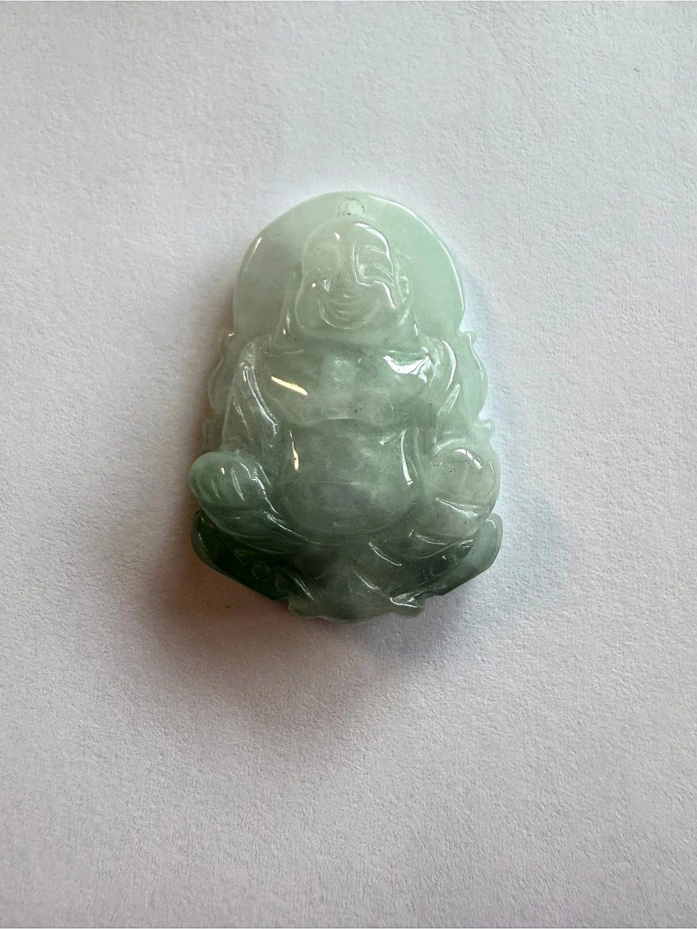 Authentic Icy Carved Jade Buddh Pendant